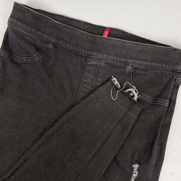 Spanx Jegging Women's Size Large Black Distressed Raw Hem Performance Stretch - Picture 1 of 13